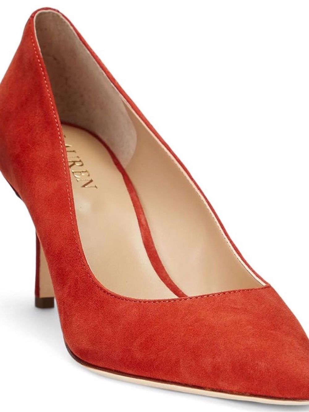 Ralph Lauren Red Suede Mid-Heel Pumps